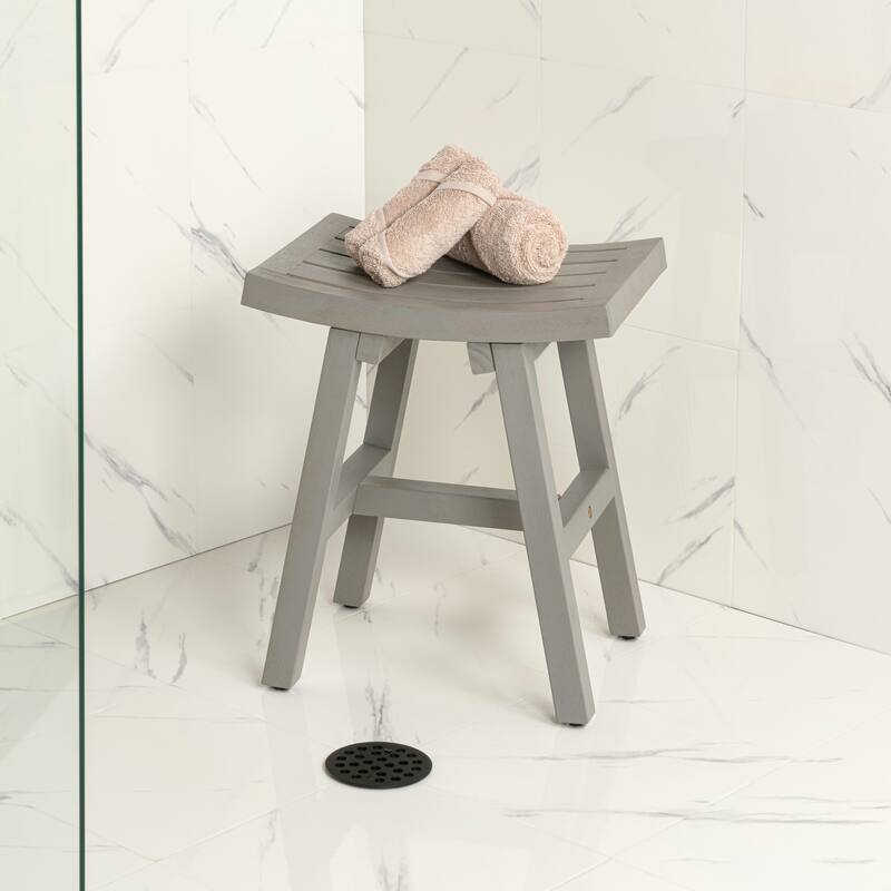 Tamlyn 15.75" Classic Slatted Solid Acacia Wood Indoor/Outdoor Shower Stool, By JONATHAN Y - 15.75L x 11.81W x 17.72H