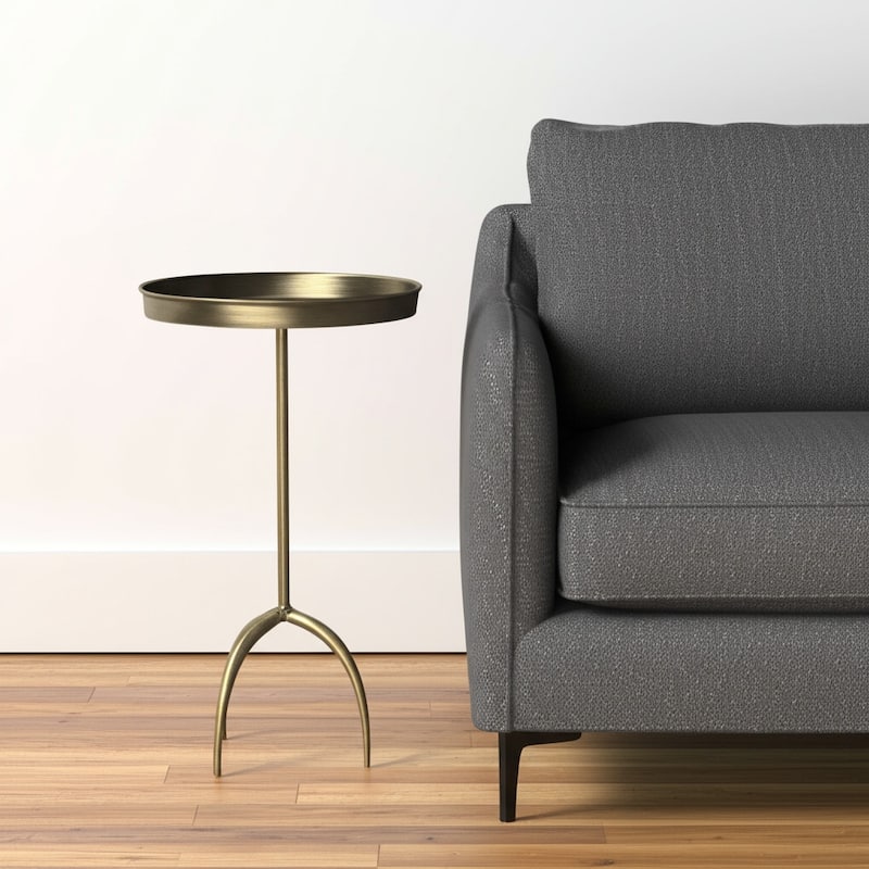 HomeRoots 23" Brass Distressed Iron Round Pedestal Tray Top End Table - 12 in. x 23 in. x 12 in. - Brass - Iron