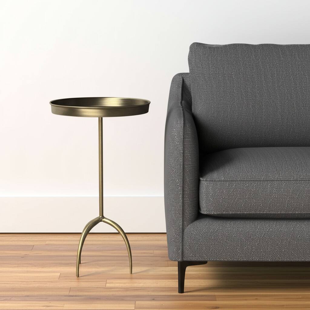 HomeRoots 23" Brass Distressed Iron Round Pedestal Tray Top End Table - 12 in. x 23 in. x 12 in.