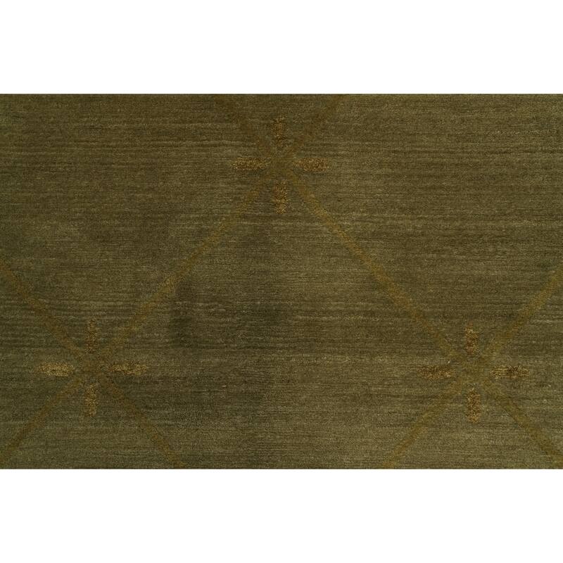 Hand Knotted Oriental 100% Wool Carpet Modern Geometric Green Nepalese Area Rug - 5' 3'' X 3' 0''