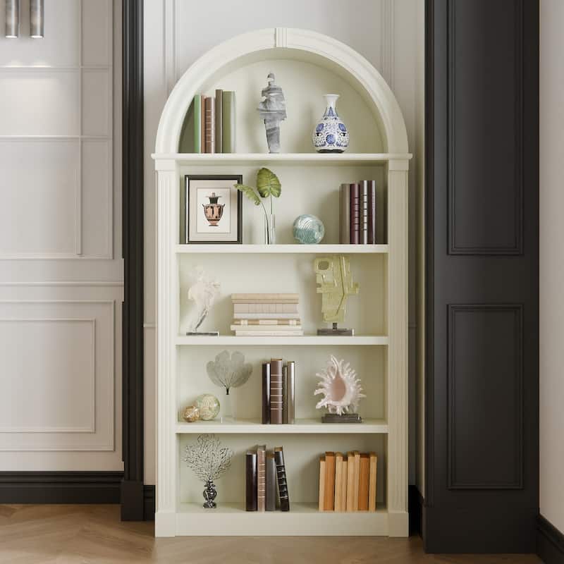 Cream-Yellow Display Cabinet,5-Tier Showcase Cabinet,Shelves Corner Standing Organizer,European Flair