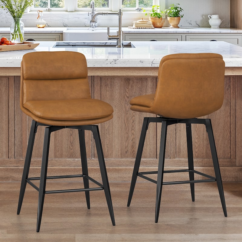 360°Swivel Bar Stools Set of 2/3/4, 26" H Seat Height with, Faux Leather Barstool for Kitchen Island and Home Bar Brown - Brown - Set of 2