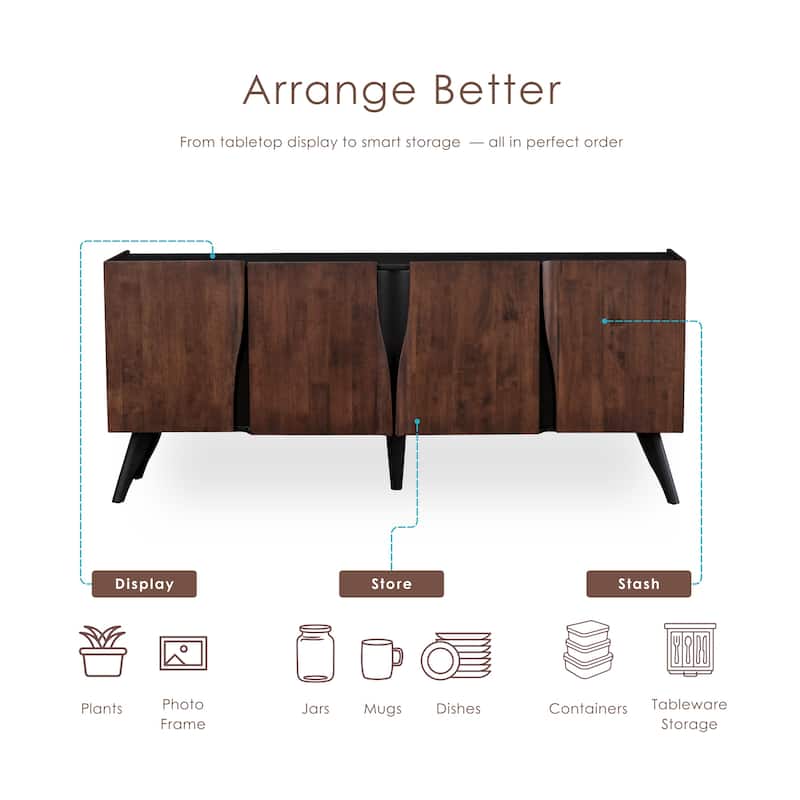 Furniture of America Abigail XI Mid-Century Modern Walnut Solid Wood 79-inch Dining Server with Shelves