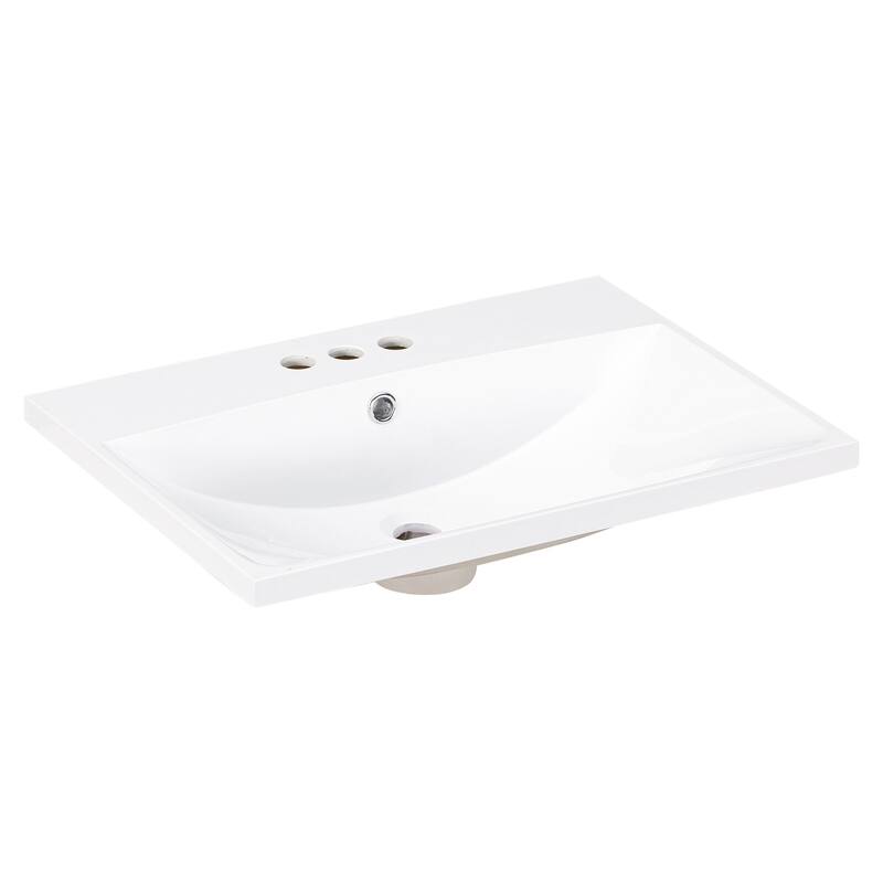 Ceramic Undermount Bathroom Vanity Top with Pre-Drilled Faucet Holes, Fits Cabinets Under 24", Modern Rectangular Design - White
