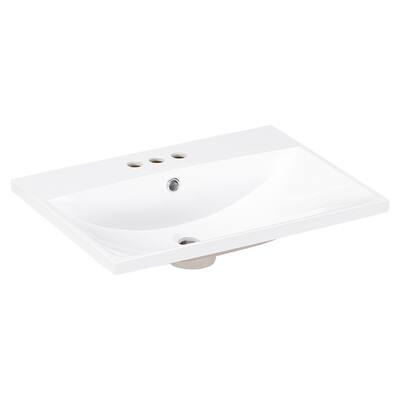 Ceramic Undermount Bathroom Vanity Top with Pre-Drilled Faucet Holes, Fits Cabinets Under 24", Modern Rectangular Design
