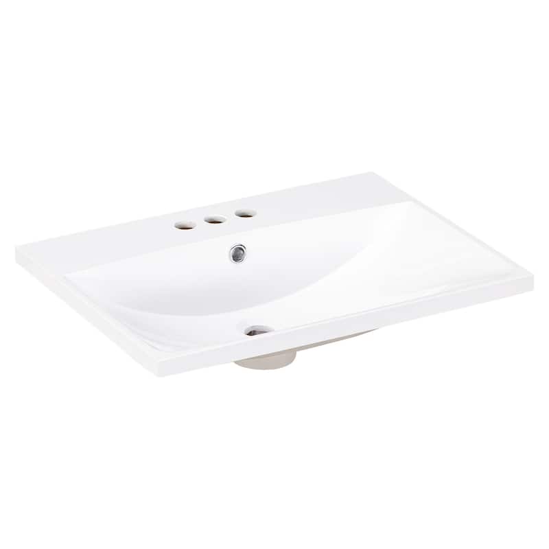 Roomfitters 24" Ceramic Bathroom Vanity Countertop with 3-Faucet Holes and 4" Faucet Compatibility, White - White