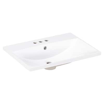 Roomfitters 24" Ceramic Bathroom Vanity Countertop with 3-Faucet Holes and 4" Faucet Compatibility, White