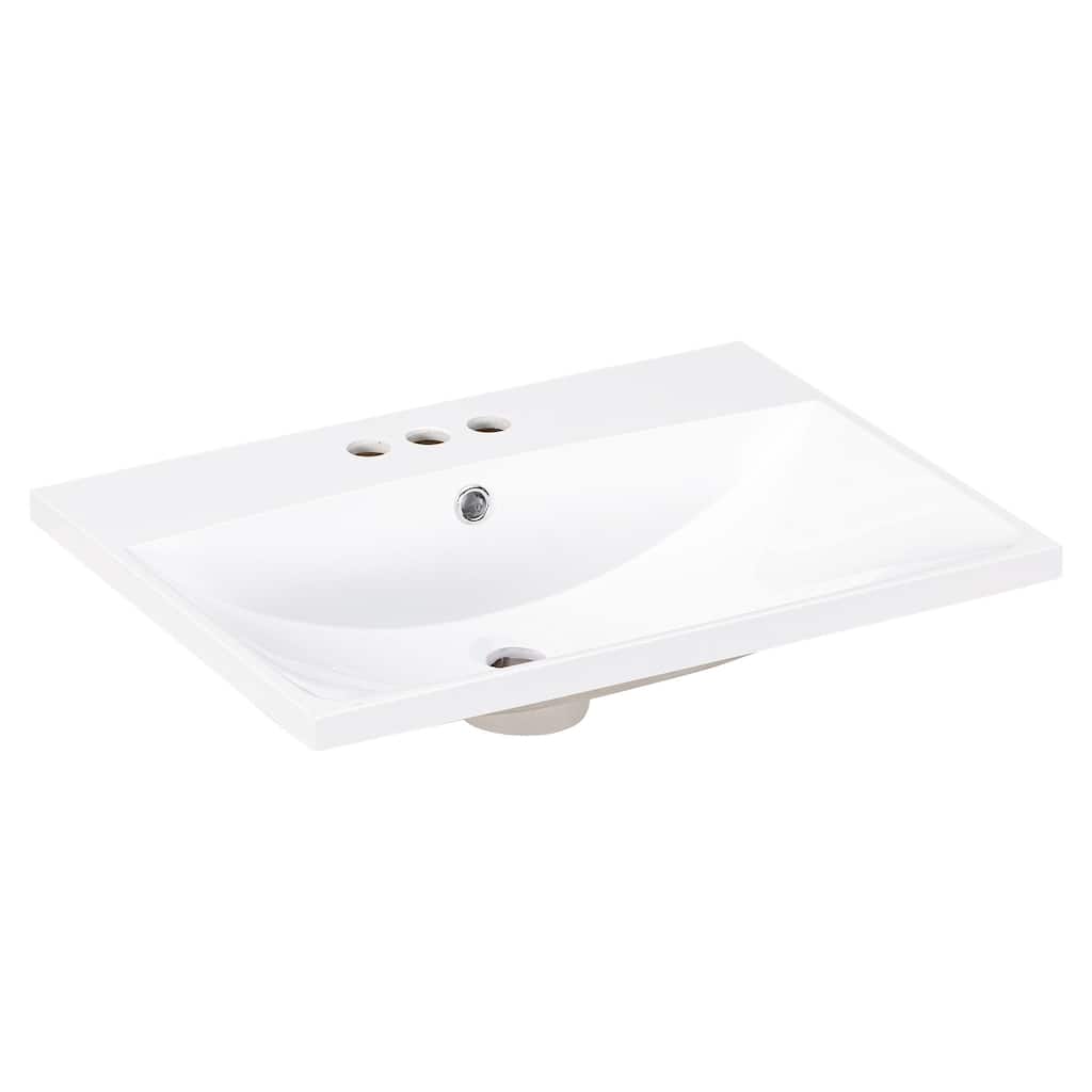 Roomfitters 24" Ceramic Bathroom Vanity Countertop with 3-Faucet Holes and 4" Faucet Compatibility, White