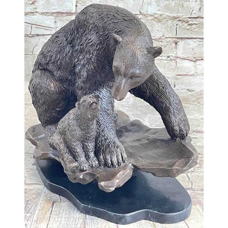 Large Polar Bear With Cub Bronze Sculpture Art Deco Statue Figurine Figure Decor
