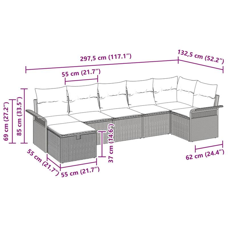 vidaXL 7/8 Piece Garden Sofa Set with Cushions - 117.1×52.2×27.2