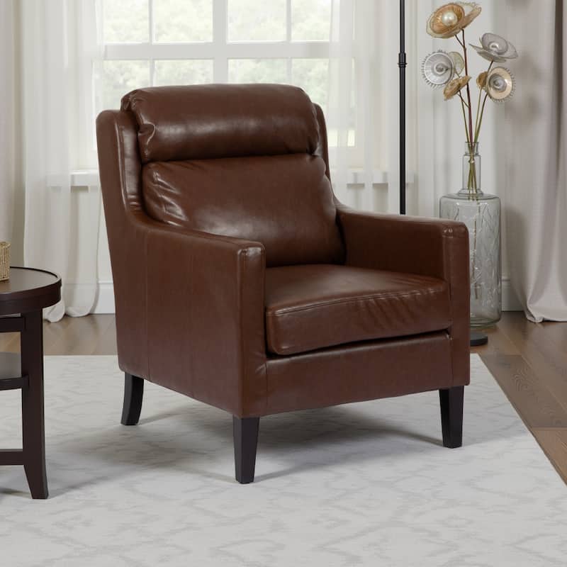 Remma Club Armchair, Waterfall Backrest, Dark Brown Faux Leather