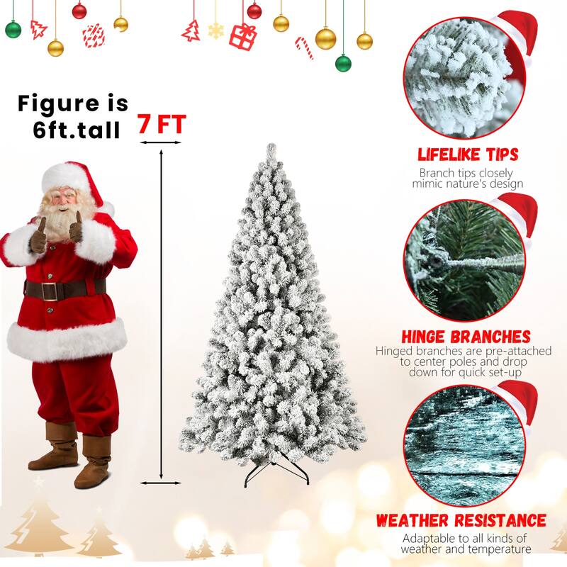 9ft Flocked Pre-Lit Christmas Tree with 650 UL Warm White Lights, 1930 PVC Tips,Auto-Unfold Memory Wire,Easy Assembly