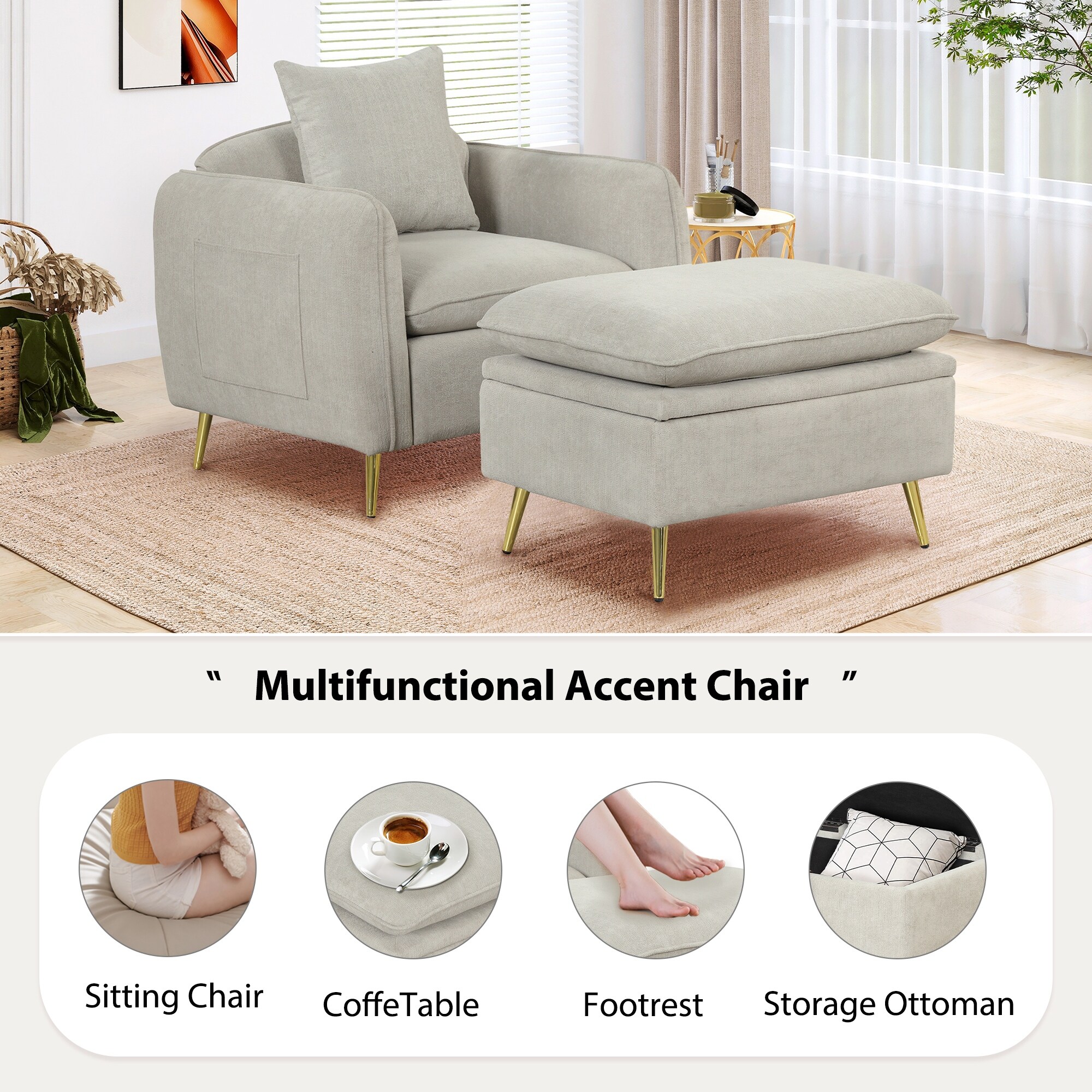 Accent chair with hidden ottoman sales