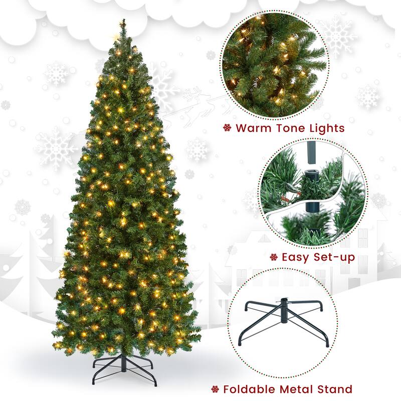 Yaheetech Pre-lit Artificial Christmas Tree Slim Tree Hinged Spruce