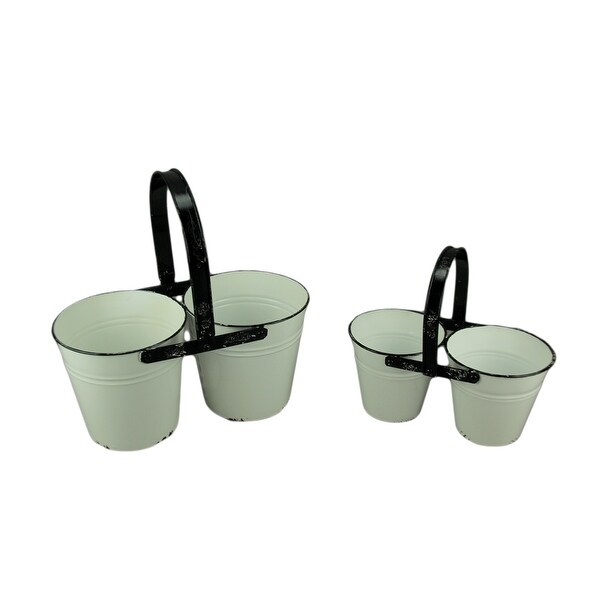 Rustic Black and White Metal Double Planters Set of 2 - 8 X 16.5 X 8.25 inches