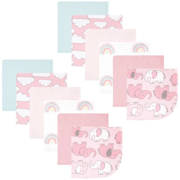 slide 1 of 1, Hudson Baby Infant Girl Flannel Cotton Washcloths, Girl New Elephant 12-Pack, One Size - Girl New Elephant 12-Pack - One Size