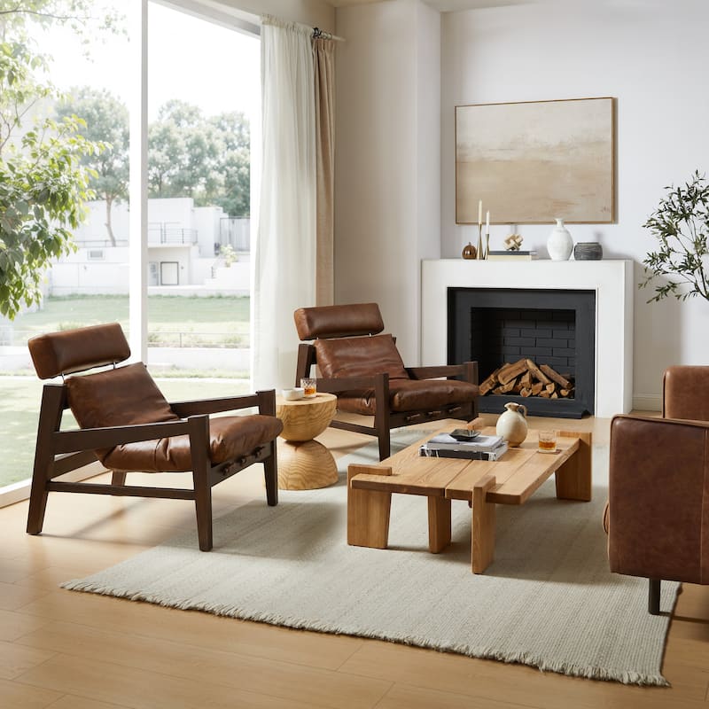 Art Leon Genuine Leather and Ash Wood Lounge Chair