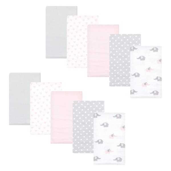 slide 1 of 1, Hudson Baby Infant Girl Cotton Flannel Burp Cloths, Pink Gray Elephant, One Size - Pink Gray Elephant - One Size One Size - Pink Gray Elephant