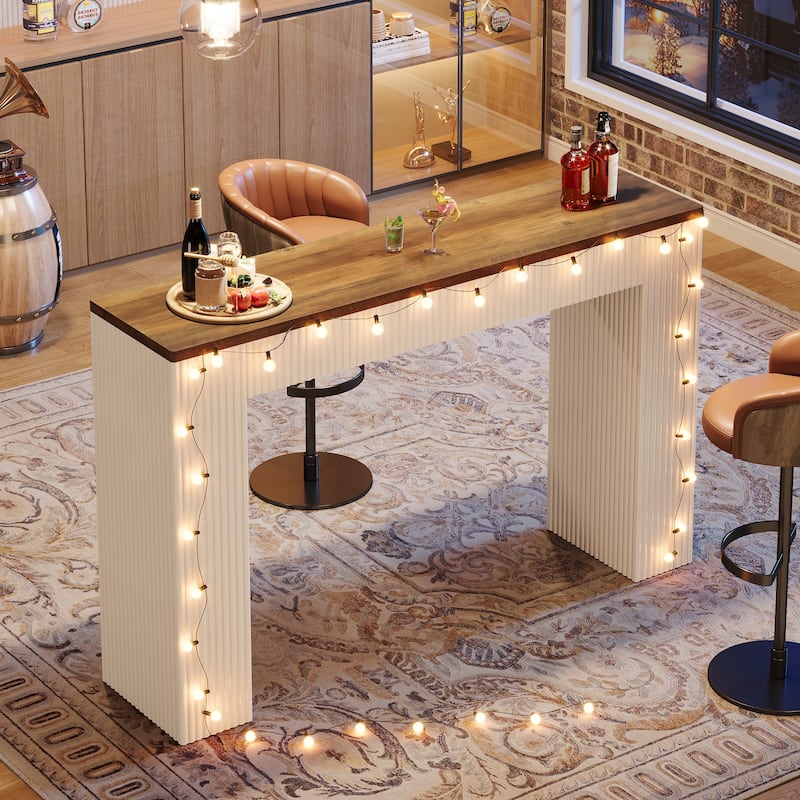 Bar Height Table, 63" Long High Bar Table with Narrow Wooden Tabletop