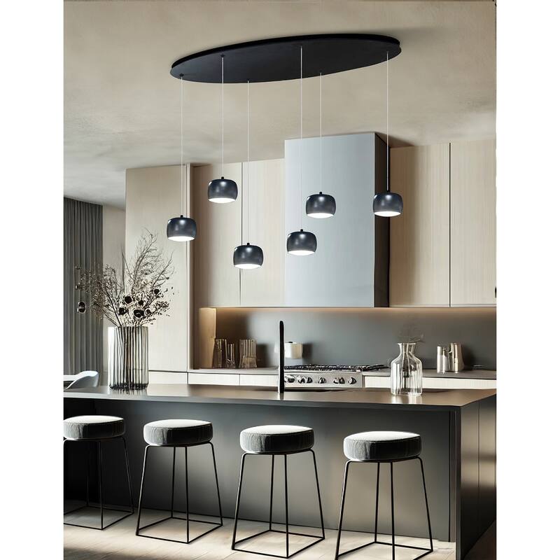 Justice Design Group Frascati LED 6-Light Oblong Chandelier - Matte Black Finish