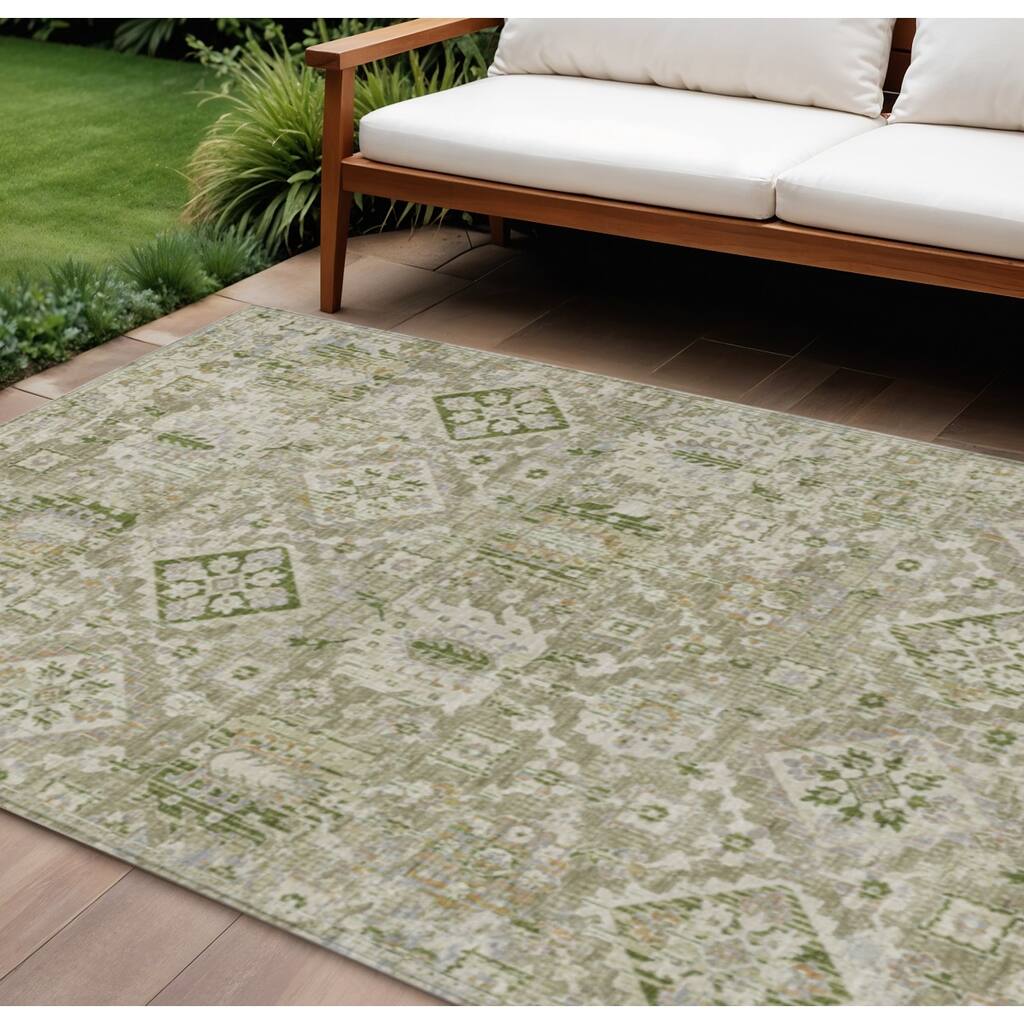 HomeRoots Floral Medallion Traditional Rectangle Outdoor Rug
