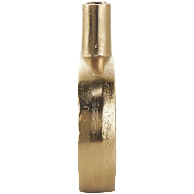 Aluminum Metal Geometric Circular Decorative Vase with Linear Etchings - Gold or Silver - Roche River Decor