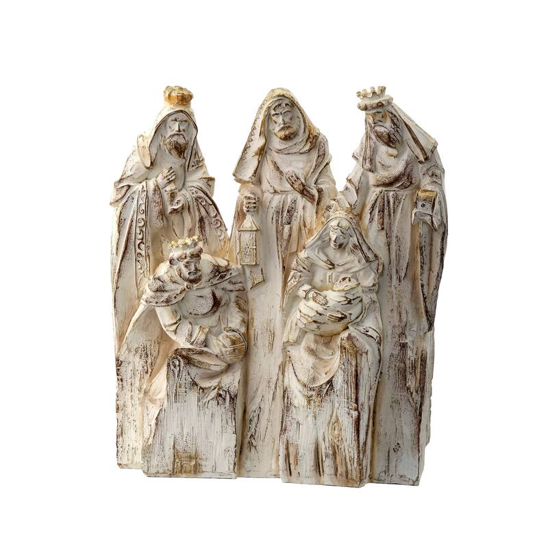9.5" Resin Carved Wood Block Nativity