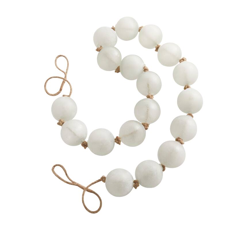 White Glass Handmade Round Extra Long Frosted Orb Beaded Home Garland with Tassel with Knotted Jute Rope
