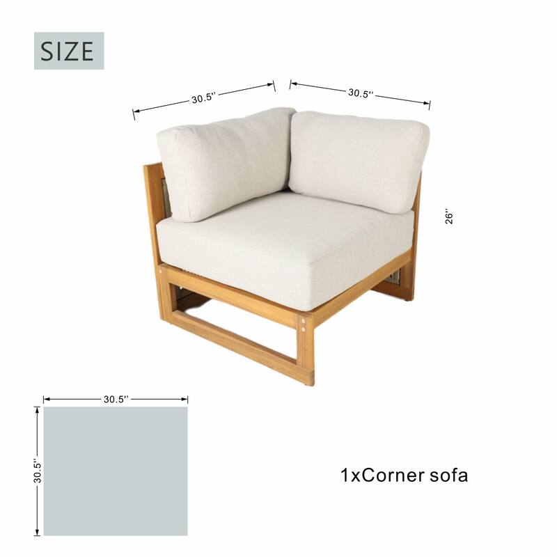 Modern Outdoor Modular Woven Conversation Sofa Set with Acacia Frame and Oval Coffee Table