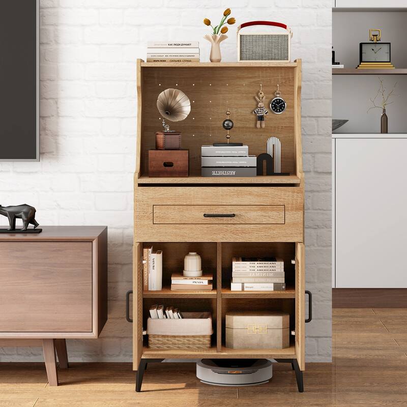 Gymax Coffee Bar Cabinet w/Pegboard Storage Drawer & Adjustable Shelf