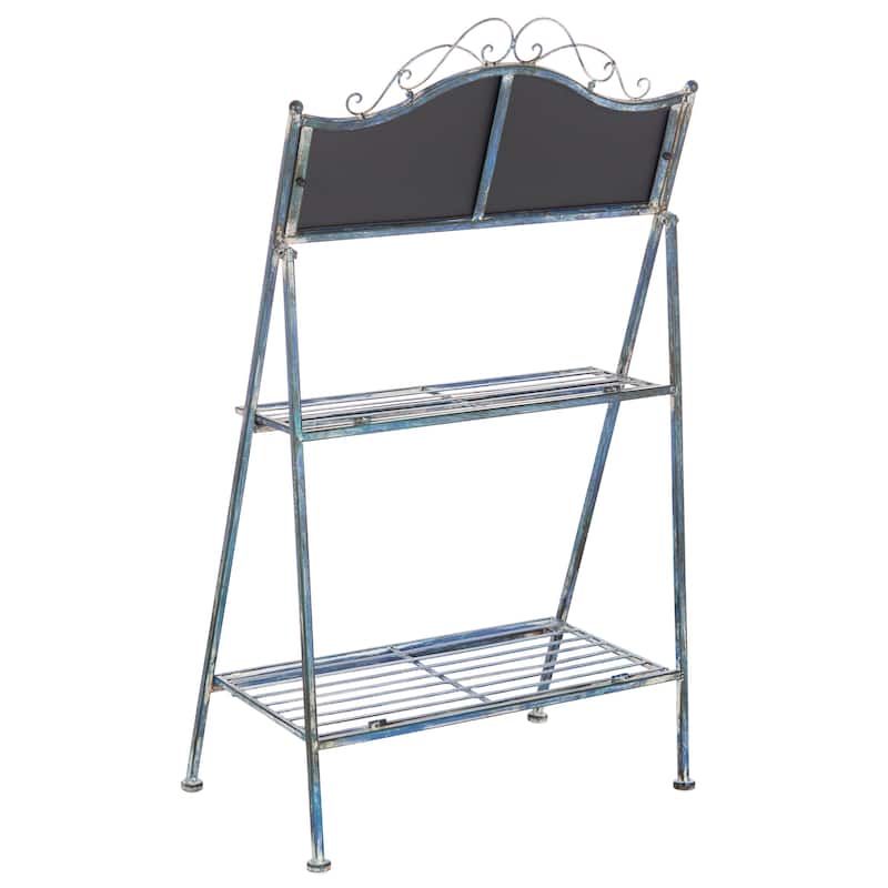 SAFAVIEH Outdoor Nyah Victorian Iron 2-Tier Plant Stand. - 24.5" W x 15.8" L x 43" H - 25Wx16Dx43H