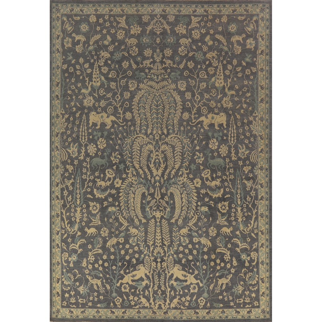 Hand Knotted Oriental 100% Wool Carpet Traditional All-Over Greys & Charcoal Ziegler Area Rug - 12' 2'' X 9' 0''