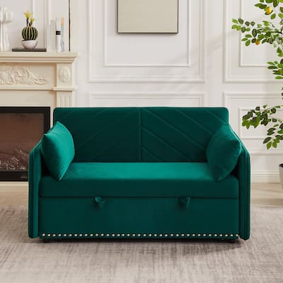 Modern Velvet Sleeper Sofa Bed With USB Port, 3-in-1 Adjustable Soft Velvet Convertible Sleeper Sofa Bed With Pull-out Bed