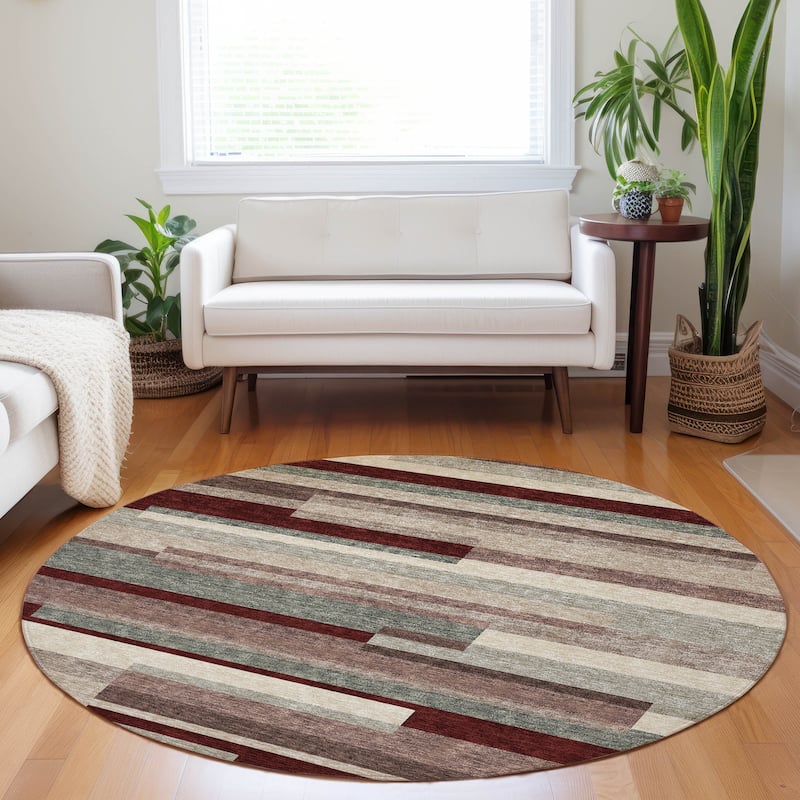 Machine Washable Indoor/ Outdoor Modern Stripes Chantille Rug