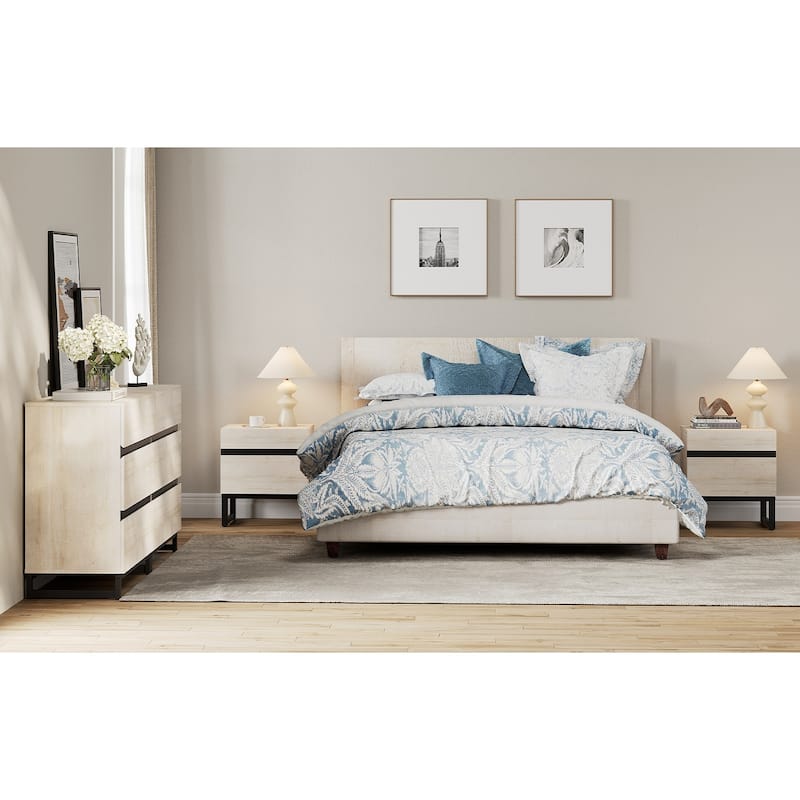 WAMPAT 3 Piece Dresser and Nightstand Sets -  63 Inch Dresser+2 Nightstand - Light Oak
