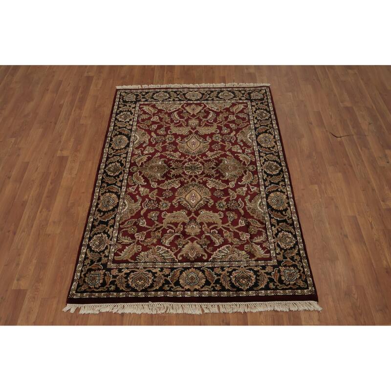 Hand Knotted Oriental 100% Wool Carpet Traditional Floral Red Agra Area Rug - 6' 1'' X 4' 0''