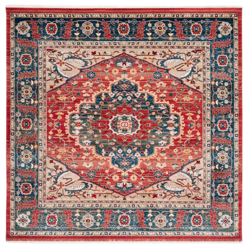 Lauren Ralph Lauren Chloe Traditional Medallion Rug Fringe - 6'7" Square - Red/Navy