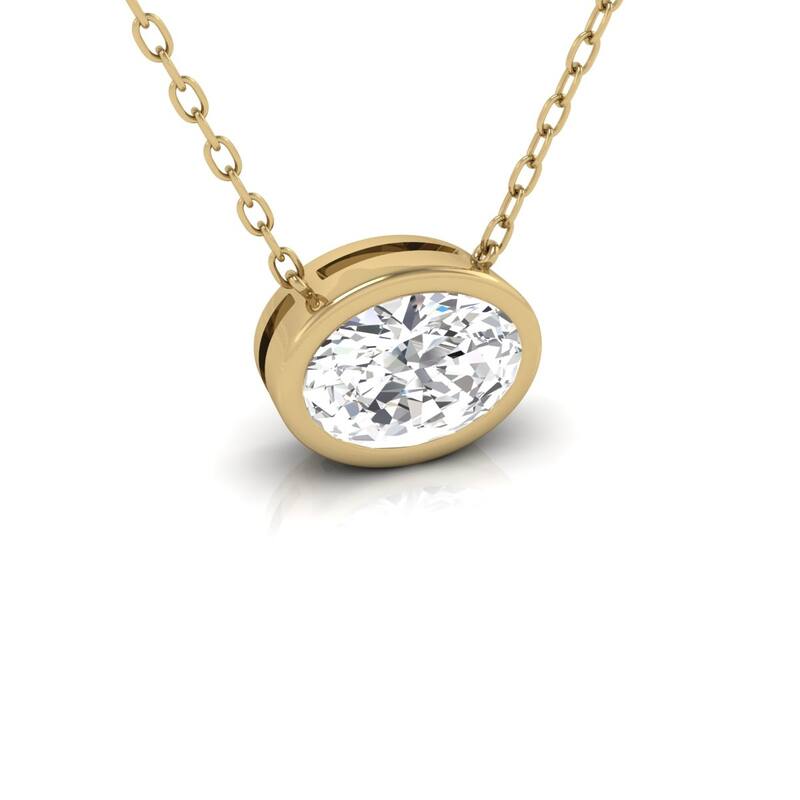 Marquee Lab Grown 1/2 Carat Oval Bezel Set Diamond Solitaire Pendant in 14K Yellow Gold