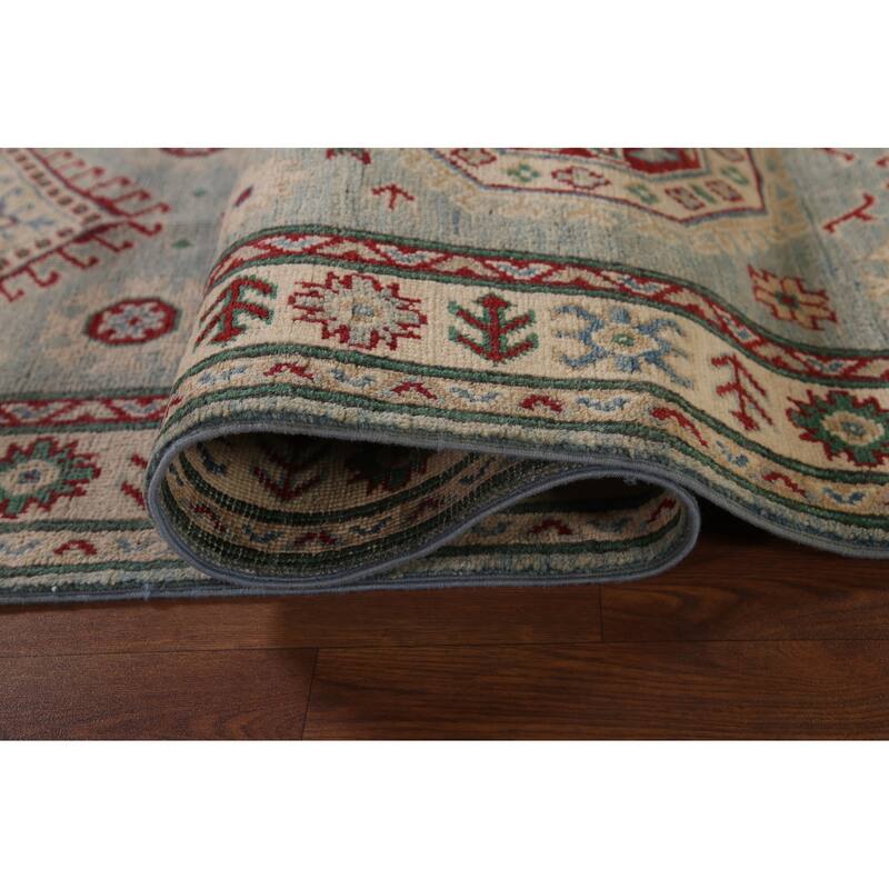 Light Blue Kazak Runner Rug Hand-Knotted Traditional Wool Carpet - 2'8" x 13'4"
