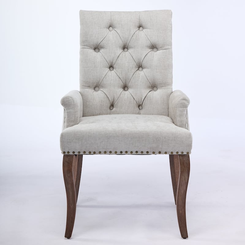 Roomfitters Chenille Upholstered Dining Chair, Tufted High-Back Accent Armchair with Curved Wood Legs