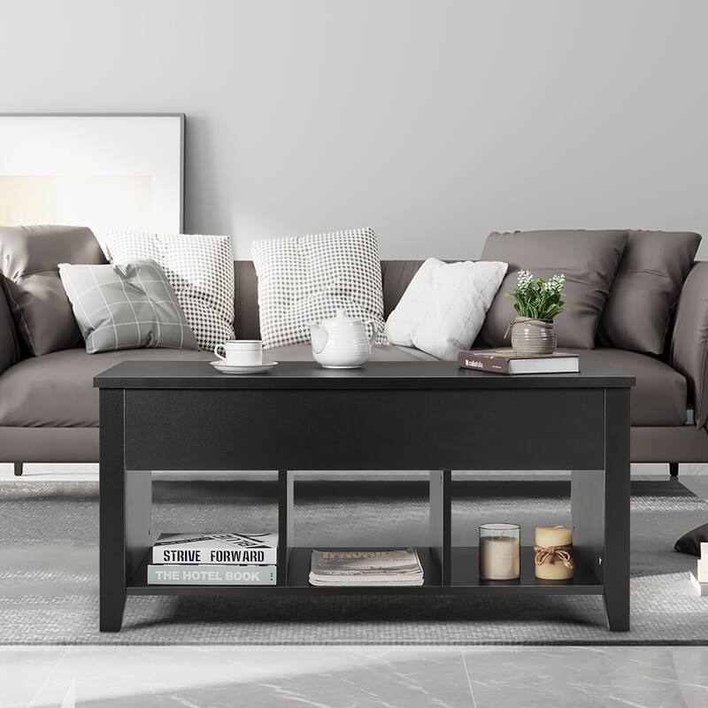 Modern Lifting Top Coffee Table with Hidden Storage Shelf for Home