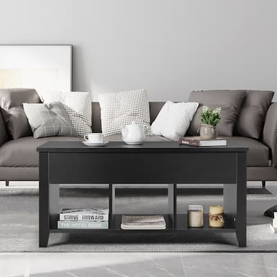 Modern Lifting Top Coffee Table with Hidden Storage Shelf for Home