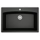 preview thumbnail 3 of 9, Karran All in One Drop-In Quartz Composite 33 in. Single Bowl Kitchen Sink in Black with Faucet KKF210 in Stainless Steel