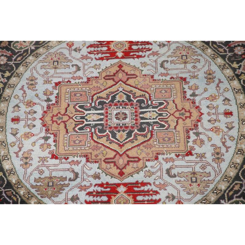 Light Blue Heriz-Serapi Oriental Round Area Rug Handmade Wool Carpet - 7'11"x 7'11"
