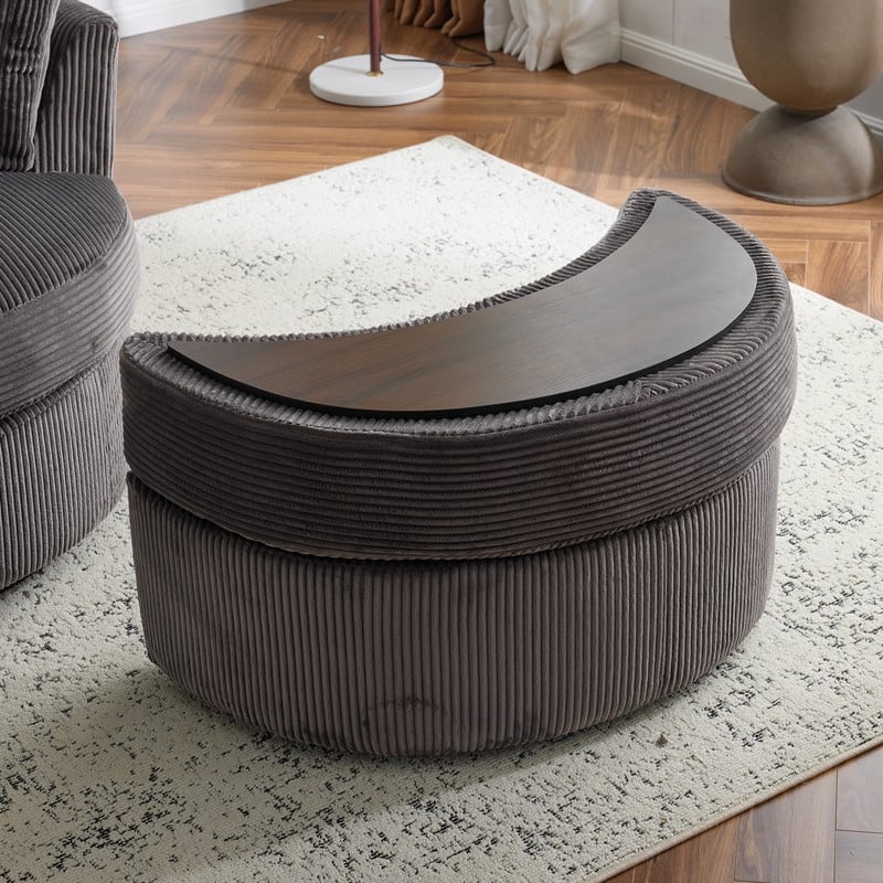 Velvet Crescent Wedge Ottoman - Grey