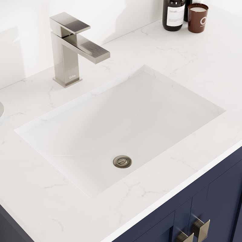 Eviva London 36"W SS Bath Vanity with White Carrara Quartz Top
