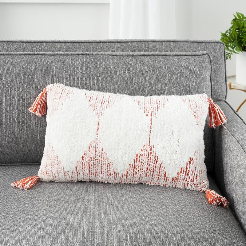 57 Grand by New Concept Washables Woven Triangles Tassel Throw Pillow , ( 12" x 20" )