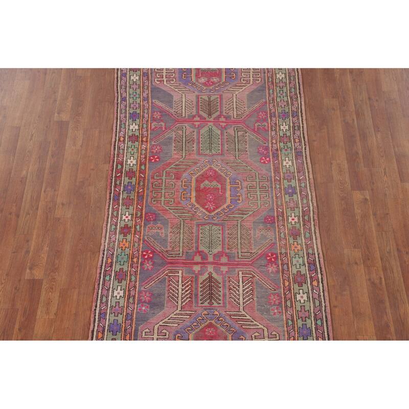 Over-Dyed Ardebil Persian Vintage Runner Rug Handmade Wool Carpet - 3'7"x 10'0"