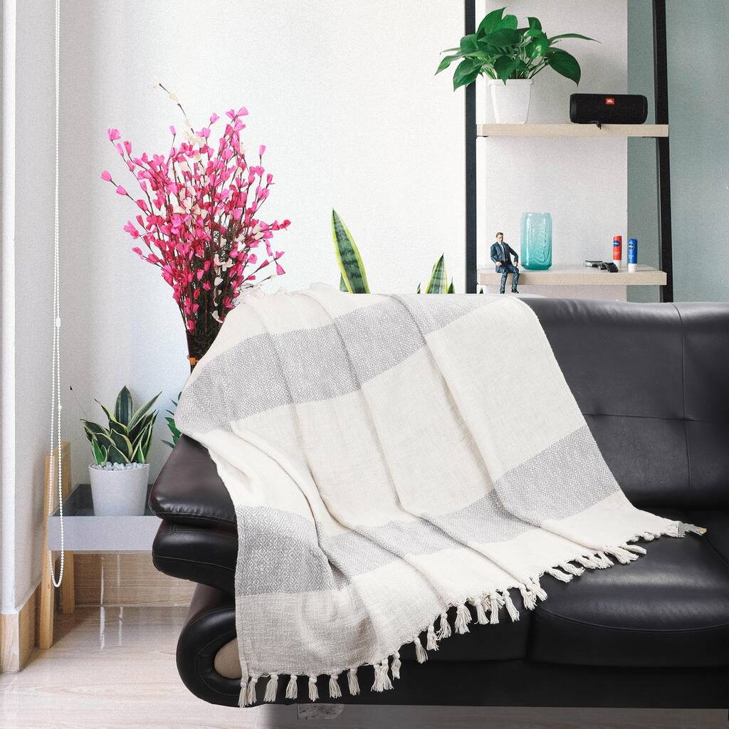 Novica Handmade Diamond Elegance In Grey Cotton Throw Blanket
