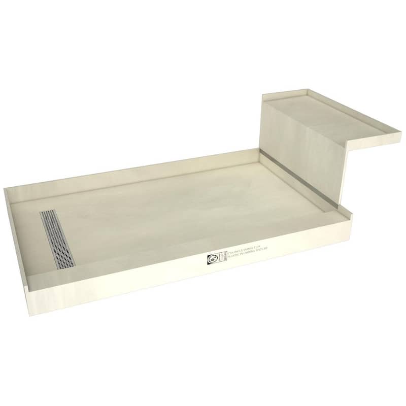 Tile Redi RT3248LRB32KIT Base'N Bench 60" x 32" Rectangular Shower - Polished Chrome